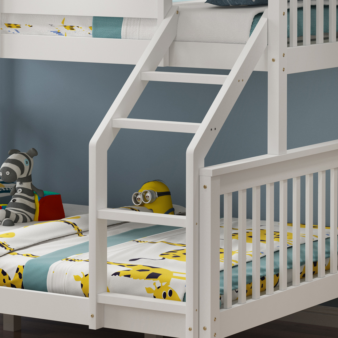 NOAH WHITE WOODEN TRIPLE SLEEPER BUNK BED SINGLE & DOUBLE - Picture 27 of 71
