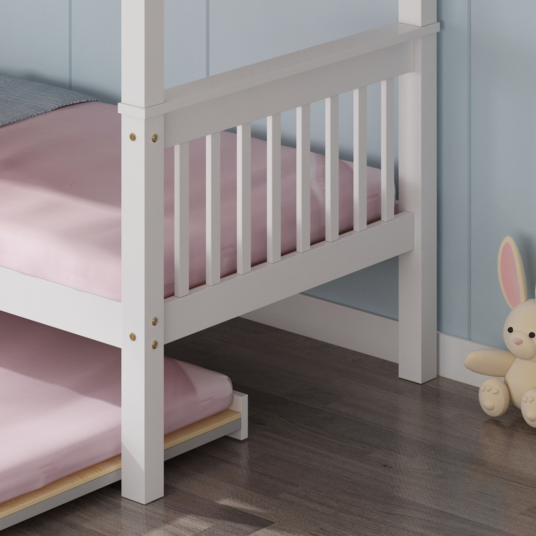 OLIVER WHITE WOODEN BUNK BED WITH TRUNDLE SINGLE - Picture 14 of 55