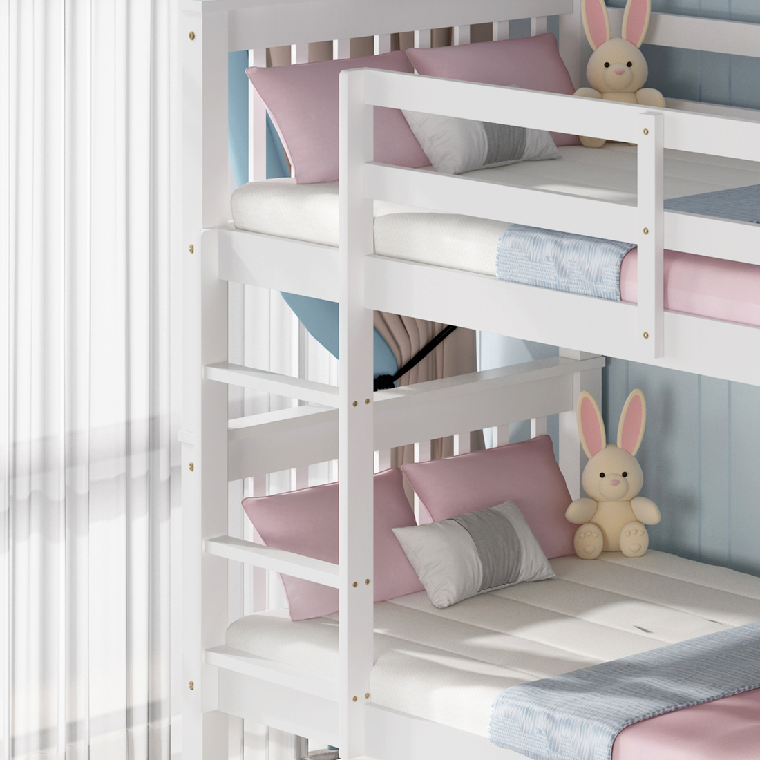 OLIVER WHITE WOODEN BUNK BED WITH TRUNDLE SINGLE - Picture 22 of 55