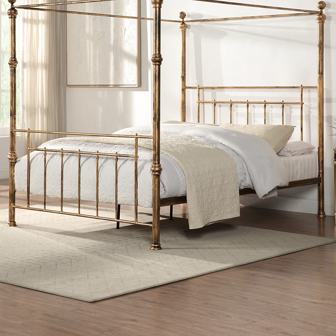 WELWYN VINTAGE VICTORIAN 4 POSTER ANTIQUE BRASS METAL BED FRAME - Picture 18 of 29