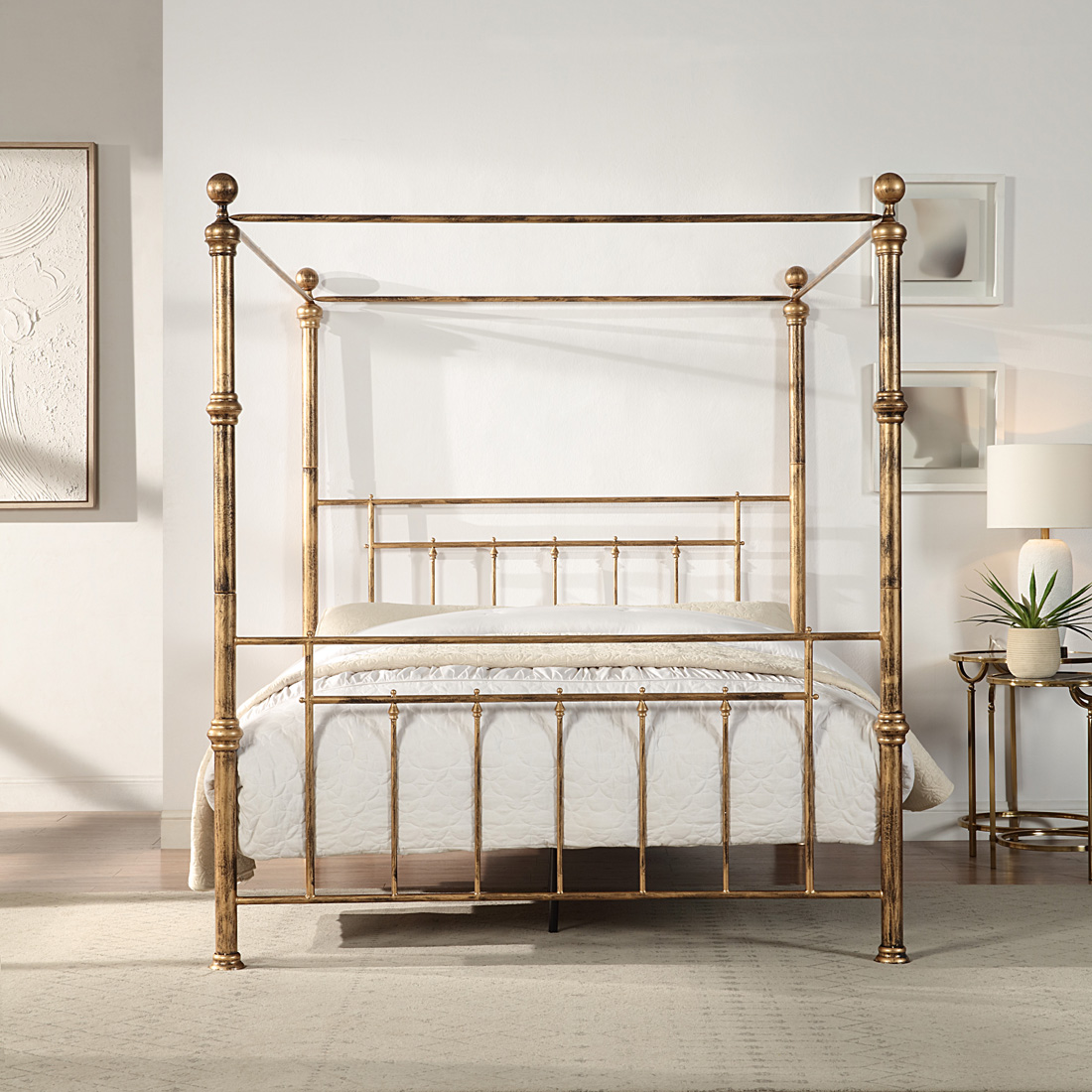 WELWYN VINTAGE VICTORIAN 4 POSTER ANTIQUE BRASS METAL BED FRAME - Picture 10 of 29
