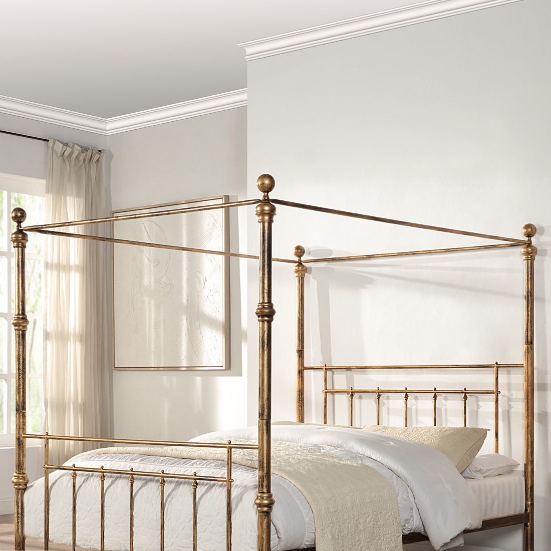 WELWYN VINTAGE VICTORIAN 4 POSTER ANTIQUE BRASS METAL BED FRAME - Picture 26 of 29