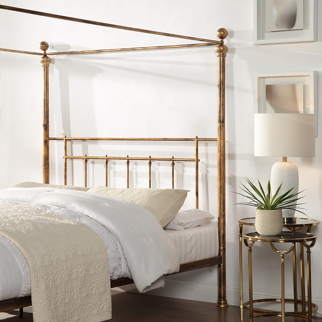WELWYN VINTAGE VICTORIAN 4 POSTER ANTIQUE BRASS METAL BED FRAME - Picture 27 of 29