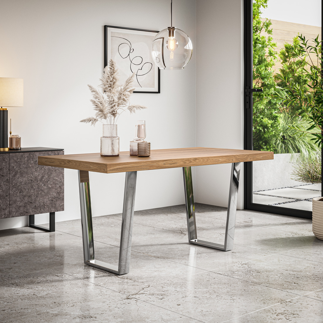 ARIA DINING TABLE w CHROME LEGS