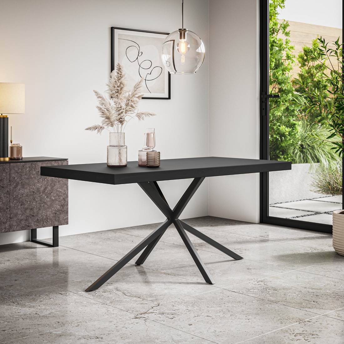 DONNI RECTANGLE DINING TABLE  w BLACK LEGS