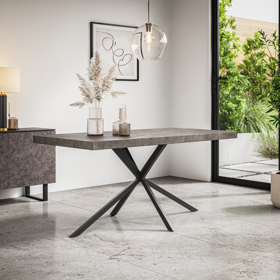 DONNI RECTANGLE DINING TABLE w BLACK LEGS - Grey
