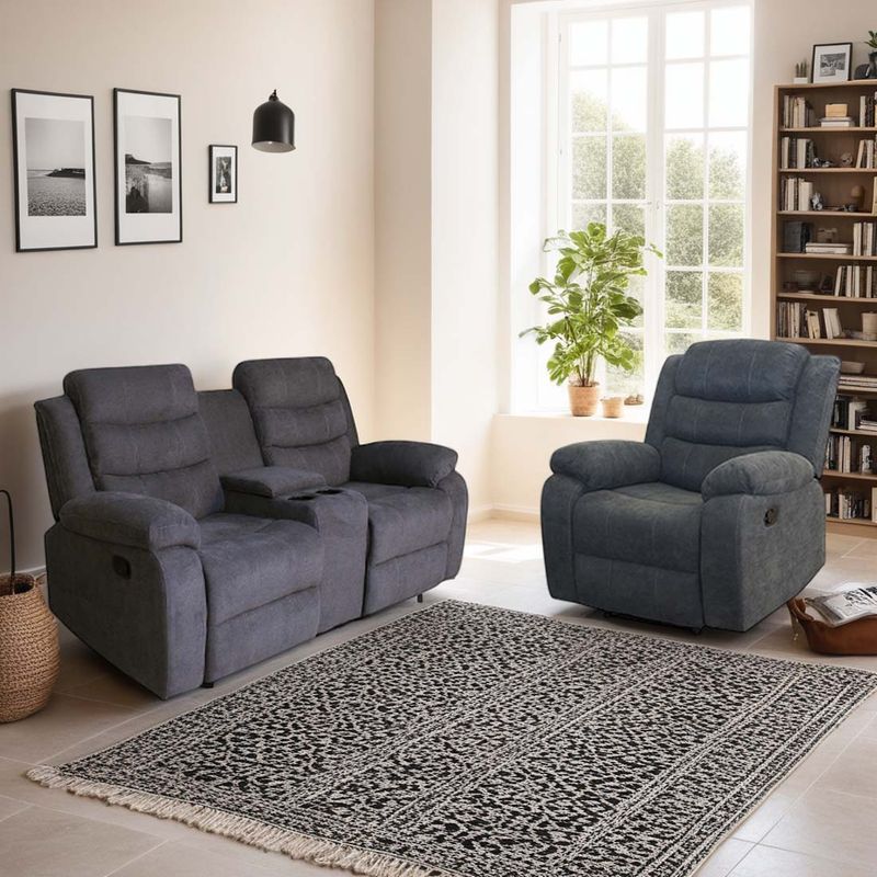 Boston Manual Recliner Fabric 2+3 Seater Sofa Set w Drinks Console